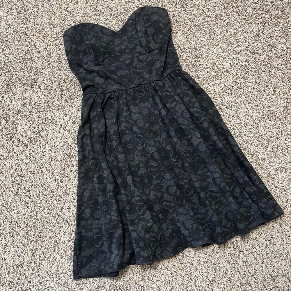 Dark Gray Floral Print Mini Strapless Dress Small